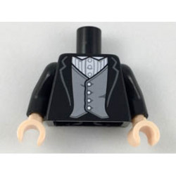 Torso Jacket, White Shirt with Pinstripes, Light Bluish Gray Vest Pattern / Black Arms / Light Nougat Hands: {черен}