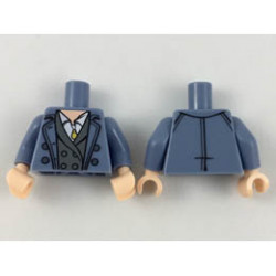 Torso Trenchcoat with Light Nougat Neck, White Shirt with Gold Necklace, Dark Bluish Gray Jacket Pattern / Sand Blue Arms / Light Nougat Hands : {пясъчно син}