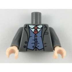 Torso Jacket, White Shirt, Red Tie with White Spots, Sand Blue Vest Pattern / Dark Bluish Gray Arms / Light Nougat Hands: {тъмно каменно сив}