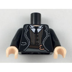 Torso Jacket with White Stitching, White Shirt, Black Tie, Dark Brown Striped Vest and Belt Pattern / Black Arms / Light Nougat Hands : {черен}