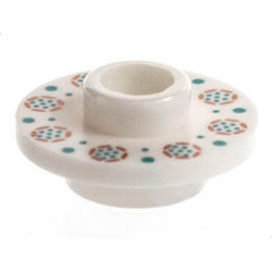 Minifigure, Utensil Tea Saucer with Hollow Stud on Top with Flowers and Dots Pattern: {бял}