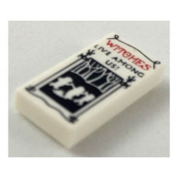 Tile 1 x 2 with Groove with Red and Black WITCHES LIVE AMONG US! Flyer Pattern: {бял}