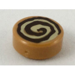 Tile, Round 1 x 1 with Cinnamon Roll Pattern: {умерен нуга}