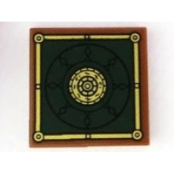 Tile 2 x 2 with Black and Gold Concentric Circles on Dark Green Background with Border Pattern (Marvel Comics Book of Cagliostro): {червеникаво-кафяв}