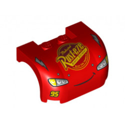 Vehicle, Mudguard 3 x 4 x 1 2/3 Curved with Front with Headlights, Thin Lopsided Smile, Lightning Bolts and 'Rust-eze' Pattern : {ярко червен}