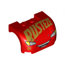 Vehicle, Mudguard 3 x 4 x 1 2/3 Curved with Front with Headlights, Open Mouth Laugh, Gold '95' and 'RUSTEZE' Pattern (Lightning McQueen) : {ярко червен}