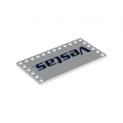 Tile, Modified 6 x 12 with Studs on Edges with 'Vestas' Logo Pattern: {бял}