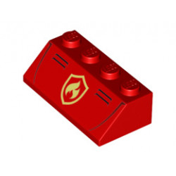 Slope 45 2 x 4 with Fire Logo and Bumper Lines Pattern: {ярко червен}