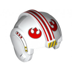 Minifigure, Headgear Helmet SW Rebel Pilot with Red Rebel Logo, Stripes and Side Pattern : {бял}