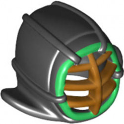 Minifigure, Headgear Helmet Ninjago Kendo with Gold Grille Mask and Green Trim Pattern: {черен}