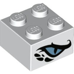 White Brick 2 x 2 with Metallic Blue Dragon Eye Pattern on Two Sides: {бял}