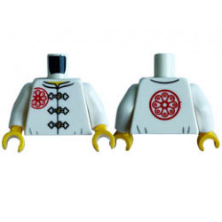 Torso Tang Jacket with Buttons and Ties, Red Flower Logo Pattern / White Arms / Yellow Hands: {бял}