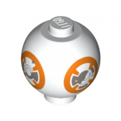 Brick, Round 2 x 2 Sphere with Stud / Robot Body with BB-8 Droid Pattern : {бял}