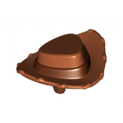 Minifigure, Hair Combo, Hair with Hat, Short Hair, Dark Orange Cowboy Triangular Brim Hat with Reddish Brown Band Pattern : {червеникаво-кафяв}