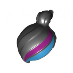 Minifigure, Hair Female Ponytail Off-center with Magenta and Medium Azure Stripes Pattern : {черен}