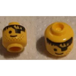 Minifigure, Head Male Eyepatch, Stubble, Black Hair Pattern - Hollow Stud: {ярко жълт}