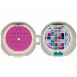 Container, Pod with Dark Pink 6 x 6 Round Plate and Dark Turquoise 1 x 2 Plate with The LEGO Movie 2 Pattern (Sticker) and Hologram - Set 853875 : {бял}