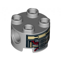 Brick, Round 2 x 2 with Pin Holes with Dark Tan, Red and Silver Robot Pattern (R1-J5): {умерено каменно сив}
