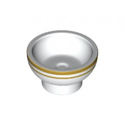 Minifigure, Utensil Bowl Asian with Gold Stripes Pattern: {бял}