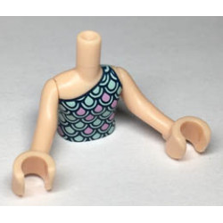 Torso Mini Doll Friends Light Aqua and Bright Pink Scallop Top with Dark Blue Highlights Pattern, Light Nougat Arms with Hands: {светло нуга}