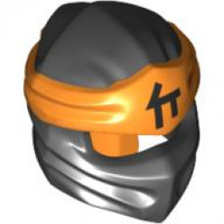 Minifigure, Headgear Ninjago Wrap Type 4 with Orange Headband and Black Ninjago Logogram 'C' Pattern: {черен}