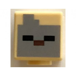 Minifigure, Head, Modified Cube with Pixelated Dark Bluish Gray Face, Black Eyes, and Dark Brown Nose Pattern (Minecraft Husk): {тухлено жълт}