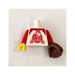 Torso T-Shirt with Red Trim and CHAMPS Logo Pattern (BAM) / Red Arms / Yellow Hand Right / Reddish Brown Baseball Glove Left: {бял}