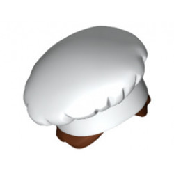 Minifigure, Hair Combo, Hat with Hair, Cook's (Toque) with Reddish Brown Hair in Bun Pattern : {бял}