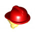Minifigure, Hair Combo, Hair with Hat, Side Bangs and Bun with Red Fire Helmet Pattern: {студено жълт}