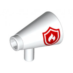 Minifigure, Utensil Megaphone Speaking Trumpet with Red Firefighter Logo Pattern: {бял}