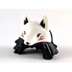 Minifigure, Hair Combo, Medium Length Hair with Braids, White Wolf Mask Pattern: {черен}