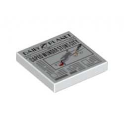 Tile 2 x 2 with Groove with Newspaper DAILY PLANET and CAPED WONDER STUNS CITY Pattern: {бял}