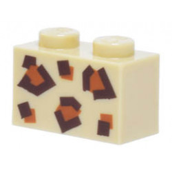 Brick 1 x 2 with Dark Brown and Dark Orange Animal Print Pattern: {тухлено жълт}