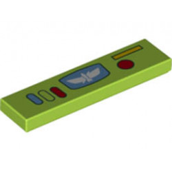 Tile 1 x 4 with Control Panel with Buttons, Star Command Logo, Red Dot and Yellow Rectangle Pattern: {ярко жълто-зелен}