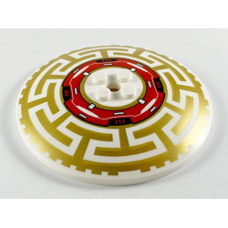 Dish 8 x 8 Inverted (Radar) with Red Machinery in Center and Gold Asian Geometric Pattern: {бял}