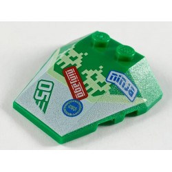 Wedge 4 x 4 Triple with Stud Notches with Pixel Aliens, 'ninjago', 'ninja' and '05' Pattern: {тъмно зелен}