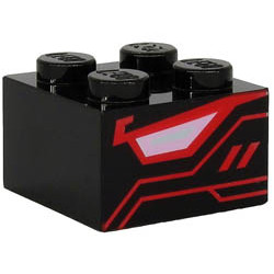 Brick 2 x 2 with Bright Pink and Light Bluish Gray Quadrilateral and Red Stripes (Dragon Eye) Pattern on Two Sides: {черен}