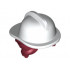 Minifigure, Hair Combo, Hair with Hat, Side Bangs and Bun with White Fire Helmet Pattern: {нов тъмно червен}