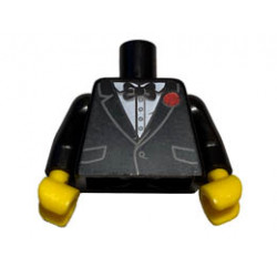 Torso Jacket Formal with Black Vest, White Shirt and Black Bow Tie with Red Flower Pattern (BAM) / Black Arms / Yellow Hands: {черен}