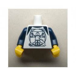 Torso Shirt with Dark Blue Shoulders and Vitruvian Minifigure Pattern (BAM) / Dark Blue Arms / Yellow Hands: {бял}