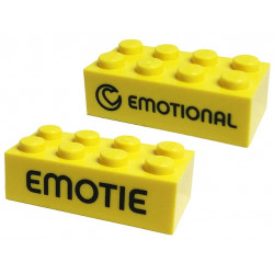 Brick 2 x 4 with Black 'EMOTIONAL' and 'EMOTIE' Pattern on Opposite Sides (Play Day 2019): {ярко жълт}