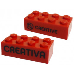 Brick 2 x 4 with Black 'CREATIVE' and 'CREATIVA' Pattern on Opposite Sides (Play Day 2019): {ярко червен}