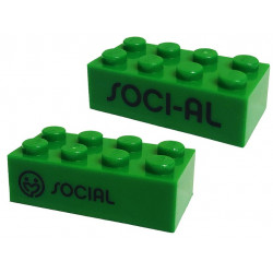 Brick 2 x 4 with Black 'SOCIAL' and 'SOCI-AL' Pattern on Opposite Sides (Play Day 2019): {тъмно зелен}