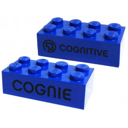 Brick 2 x 4 with Black 'COGNITIVE' and 'COGNIE' Pattern on Opposite Sides (Play Day 2019): {ярко син}