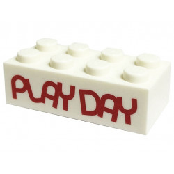 Brick 2 x 4 with Red 'PLAY DAY' Pattern (Play Day 2018 / 2019): {бял}