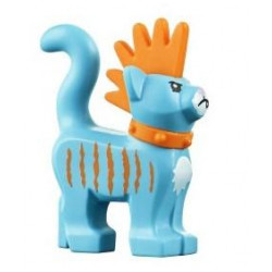 Cat, Standing with Orange Spiky Mohawk, Collar and Stripes Pattern: {умерено небесносин}