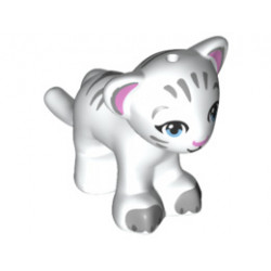 Lion / Tiger, Friends / Elves, Cub with Bright Light Blue Eyes, Bright Pink Nose, Light Bluish Gray Paws and Stripes Pattern: {бял}