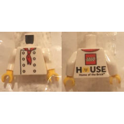 Torso Chef with 8 Buttons, Long Red Neckerchief, No Wrinkles Front, LEGO House Home of the Brick Back Pattern / White Arms / Yellow Hands : {бял}
