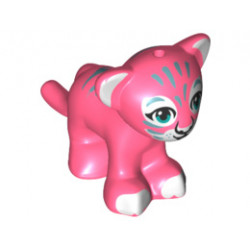 Lion / Tiger, Friends / Elves, Cub with Dark Azure Eyes, White Nose, White Paws and Metal Blue Stripes Pattern: {пъстро коралов}