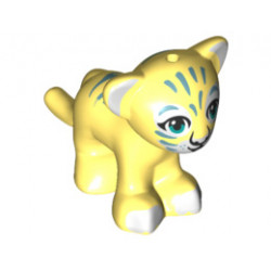 Lion / Tiger, Friends / Elves, Cub with Dark Azure Eyes, White Nose, White Paws and Metal Blue Stripes Pattern: {студено жълт}